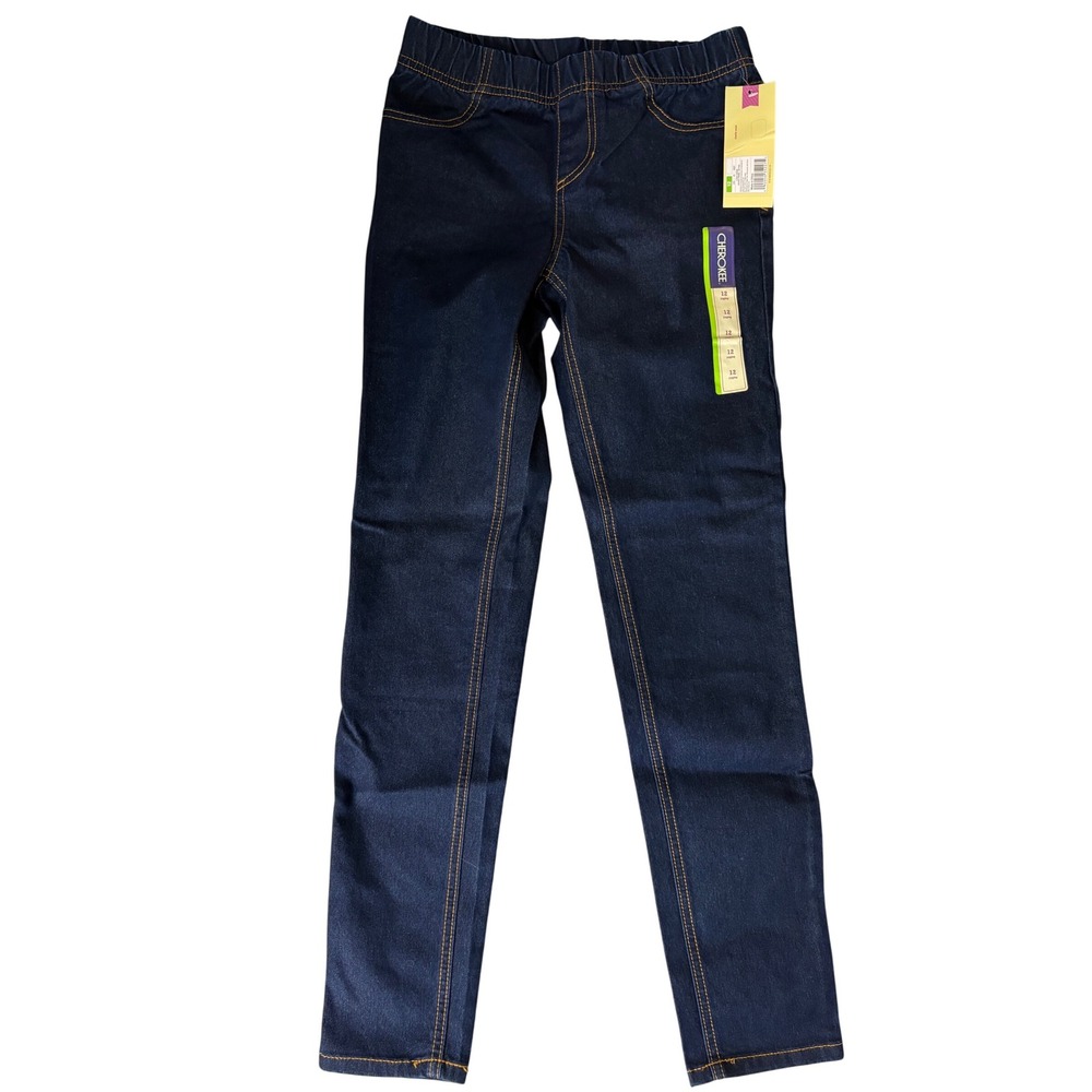 Cherokee Jeggings Dark Wash Denim Look Pull‎ On Elastic Waist Girls Size 12